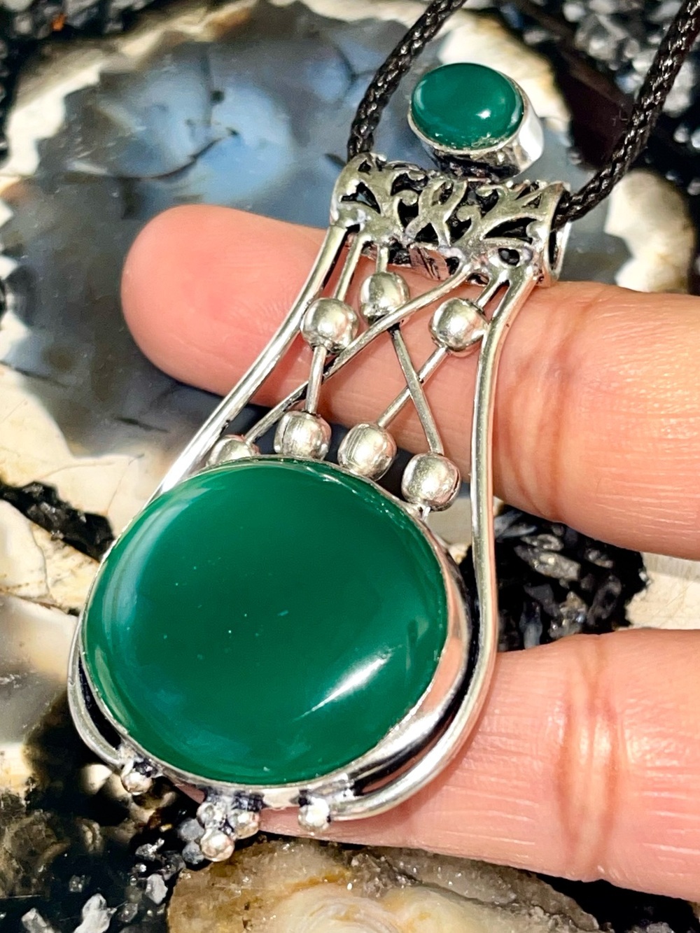 Green Cryptocrystalline Chalcedony Pendant 2 1/2”